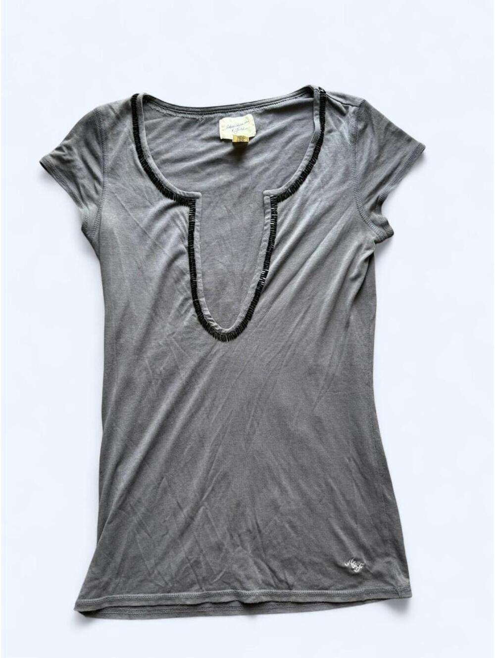 Abercrombie & Fitch grey top with black beaded trim